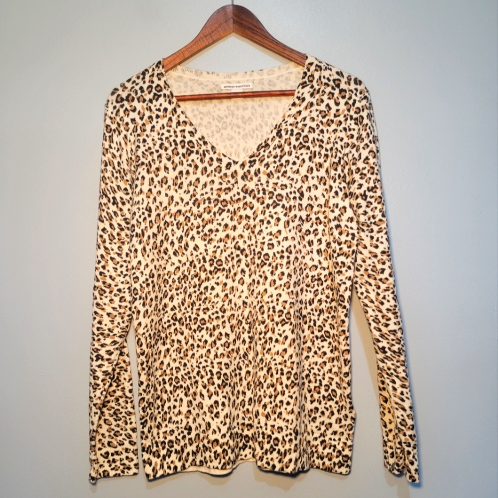Amazon Essentials Leopard Print V-neck Sweater Womens Size Large